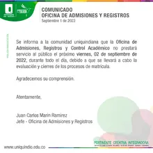 Oficina de Admisiones y Registros