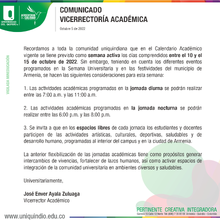 Comunicado ViceAcademica Semana Universitaria