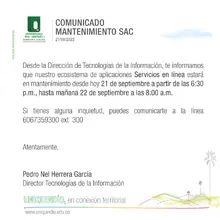 Comunicado | Mantenimiento SAC