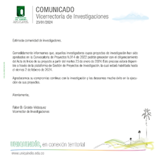 Comunicado - Vicerrectoría de Investigaciones