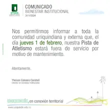 Comunicado I Dirección de Bienestar Institucional 31-01-2024